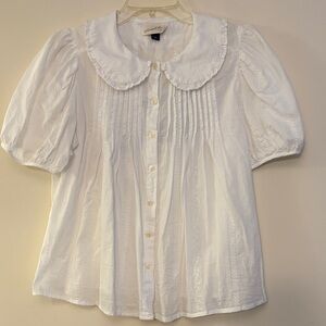 Universal Thread White Button-Up Peter Pan Collar Cotton Embroidered Blouse, S